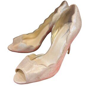 David's Bridal Sparkly Gold 4.5" Stilettos with Molded Upper Sz 10 M Peep Toe
